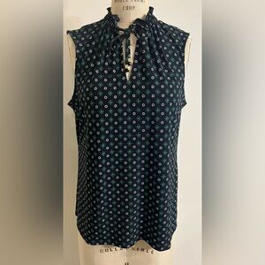 Michael Michael Kors Black Green White Floral Neck Tie Knit Top Size XL
